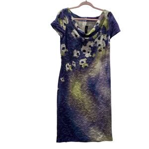 St. John Purple Floral Textured Knit Sheath Short Sleeve Cocktail Dress – Size 8